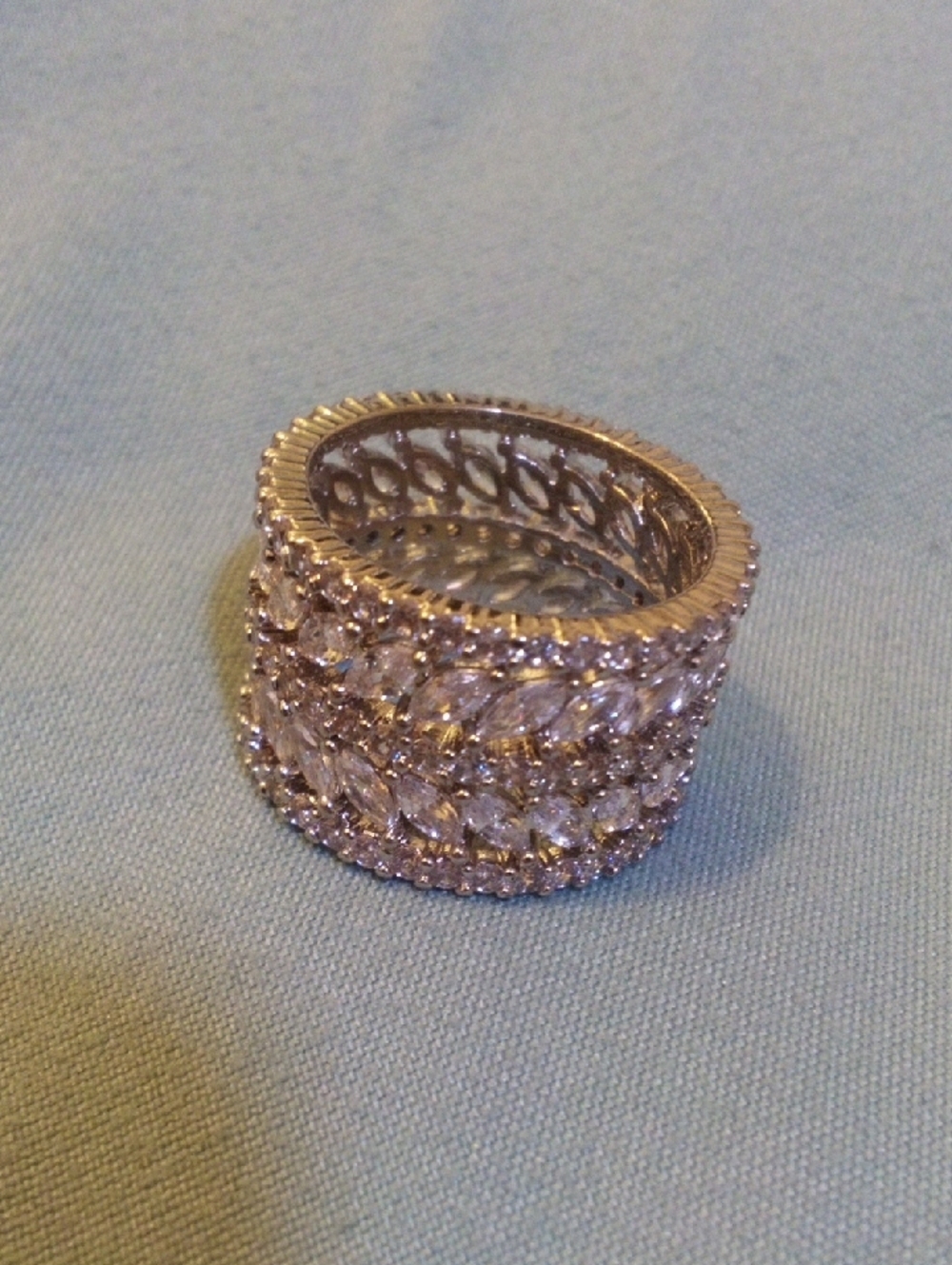 Sparkling Wide Marquise Crystal Band Ring - Silver